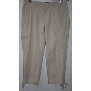 Eddie Bauer Womens 4 Khaki Cargo Capri Pants Drawstring Cuffs Stretch Cotton